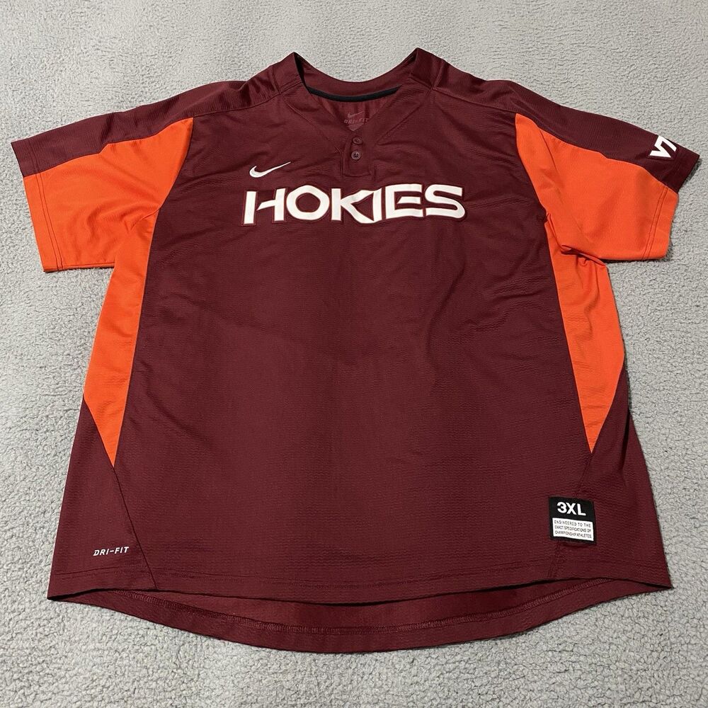 Virginia Tech Hokies Baseball Jersey Nike Mens 3XL Red Maroon Orange Dri Fit VT